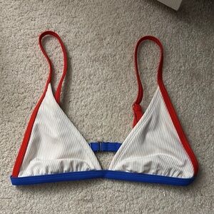 Red and Blue Trimmed White Bikini Top